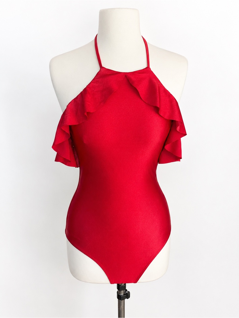 Shoshanna Red Ruffle Halter One-Piece Swimsuit
